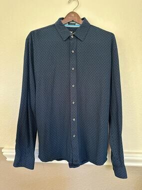 Buttercloth Icy Cotton Mens XL Slim Fit Navy Diamond Print Button Up Shirt